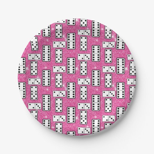 Domino Pieces Dominospiel Spiel Rosa Glitzer Pappteller (Vorderseite)