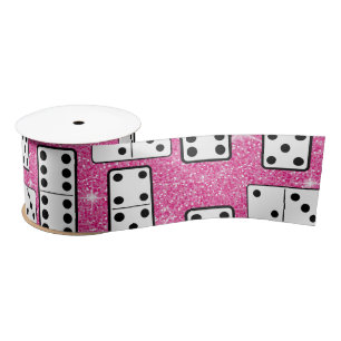 Domino-Steine Domino Brettspiel Rosa Glitter Satinband