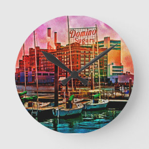 Domino Sugars at Dawn, Baltimore, Maryland Runde Wanduhr
