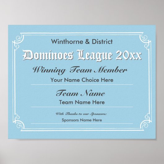Dominoes Competition Certificate Poster (Vorne)