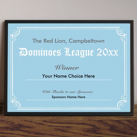 Dominoes Competition Winner's Certificate Poster