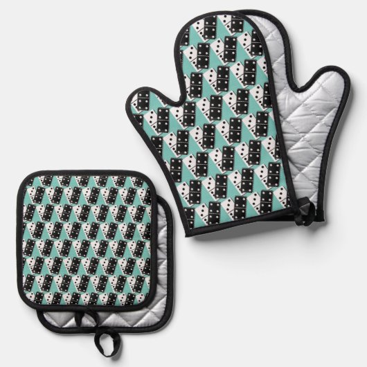 Dominoes Design Oven Mitt & Pot Holder Set (Vorderseite/Rückseite)