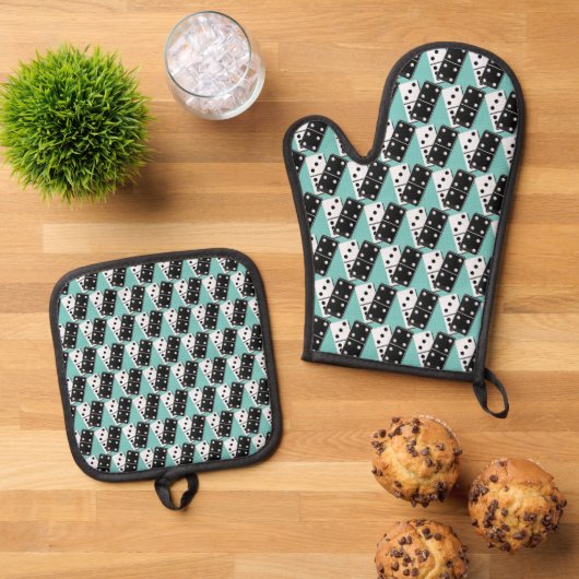 Dominoes Design Oven Mitt & Pot Holder Set (Oben Unten)