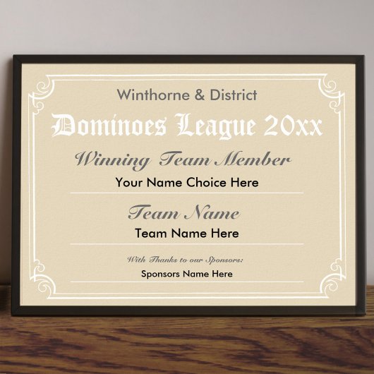 Dominoes Wettbewerbszeugnis Poster