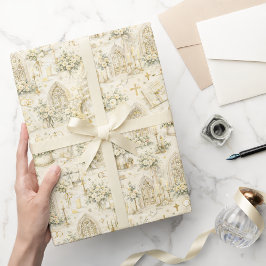 Domkirchen-Hochzeit-Watercolor Elfenbein Gold Geschenkpapier