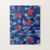 Dompfaffen, rote Vögel, blaue Wald Bäume, Faserkun Puzzle (Vertikal)