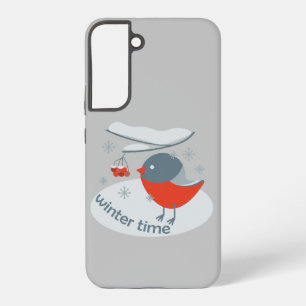 Dompfaffvogel im Winter und rote Ebereschenbeeren Samsung Galaxy Hülle