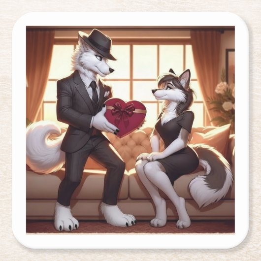 Don Lupo Canino "Valentines" Rechteckiger Pappuntersetzer (Vorderseite)