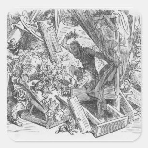 Don Quichote, der die Marionetten kämpft Quadratischer Aufkleber