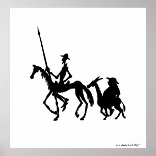 Don Quichote und Sancho Panza Schwarzweiss-Kunst Poster