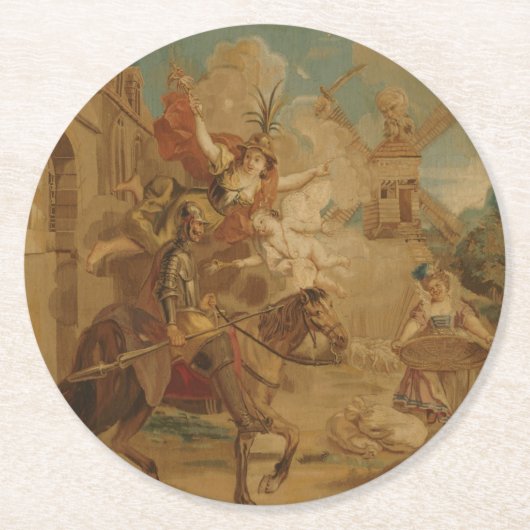 Don Quixote Guided by Folly, 18th century tapestry Runder Pappuntersetzer (Vorderseite)