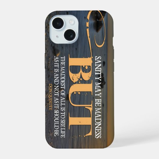 Don Quixote Inspiration Zitat "Wahnsinn" iPhone 15 Hülle (Rückseite)