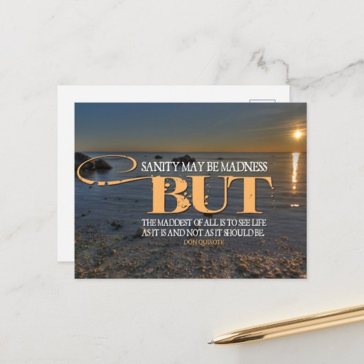 Don Quixote Inspiration Zitat "Wahnsinn" Postkarte (Vorderseite/Rückseite Beispiel)