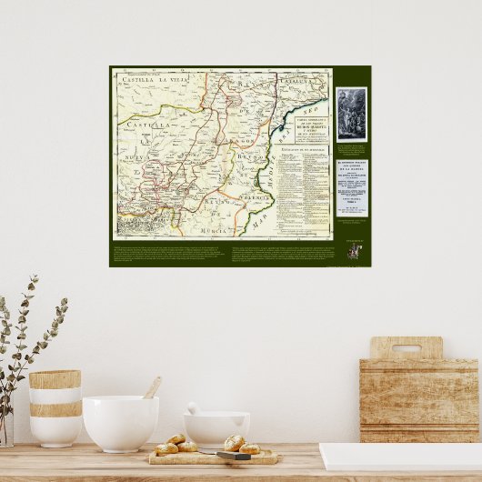 Don Quixote Route Karte - Cervantes Poster (Küche)