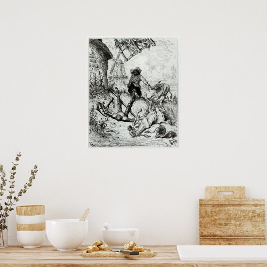 Don Quixote und die Windmühlen Poster (Küche)
