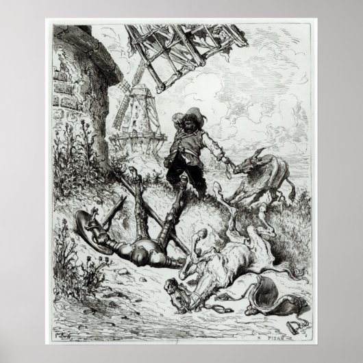 Don Quixote und die Windmühlen Poster (Vorne)