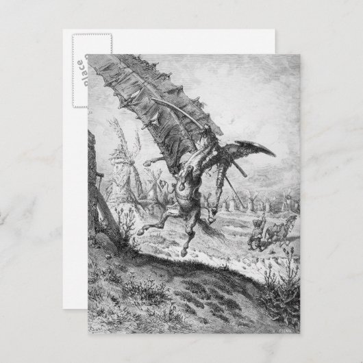 Don Quixote und die Windmühlen Postkarte (Vorne/Hinten)