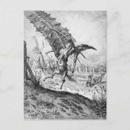 Don Quixote und die Windmühlen Postkarte (Vorderseite)