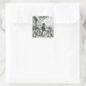 Don Quixote und die Windmühlen Quadratischer Aufkleber (Tasche)