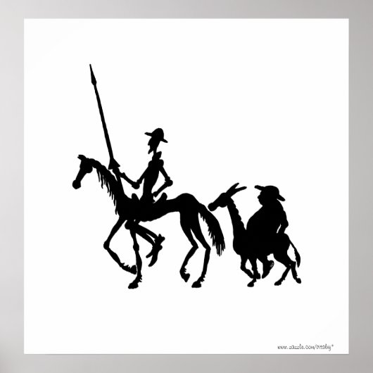 Don Quixote und Sancho Panza Kunst in Schwarzweiß Poster (Vorne)
