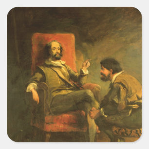 Don Quixote und Sancho Panza Quadratischer Aufkleber