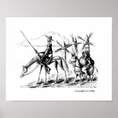Don Quixote und Sancho Panza Tintenstift zeichnend Poster (Vorne)