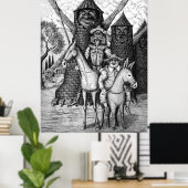 Don Quixote und Sancho Panza Tintenstift zeichnend Poster (Heimbüro)