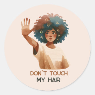 "Don´t touch my hair"- Frau mit Afro- Illustration Runder Aufkleber