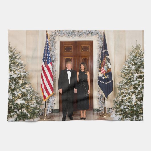 Donald & Melania Trumps Weihnachtsweißhaus Geschirrtuch (Horizontal)