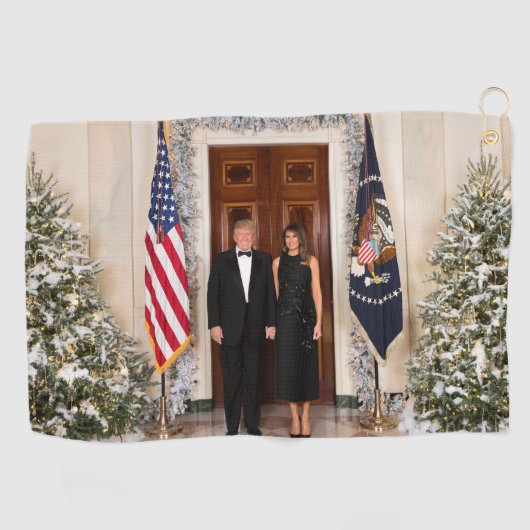 Donald & Melania Trumps Weihnachtsweißhaus Golfhandtuch (Horizontal)