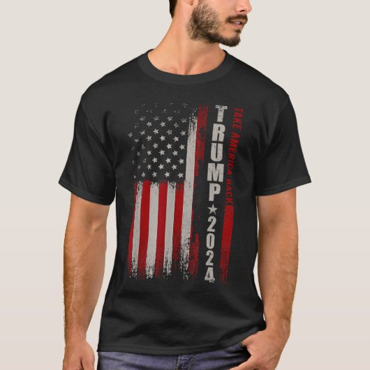 Donald Trump 2024: Amerikas Fahne zurücknehmen T-Shirt (Vorderseite)