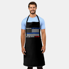 Donald Trump 2024 steht mit Polizeibeamten Schürze