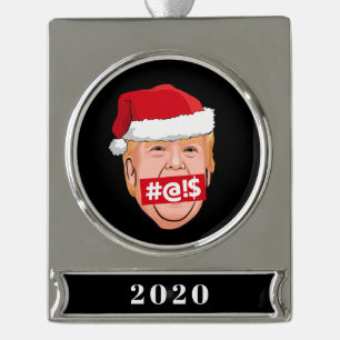 DONALD TRUMP Angry Christmas Banner-Ornament Silber