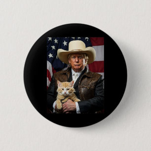 Donald Trump Cat Shirt Cowboy American Flag Flag Button