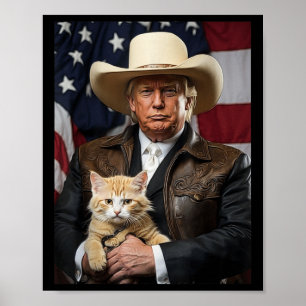 Donald Trump Cat Shirt Cowboy American Flag Flag Poster