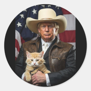 Donald Trump Cat Shirt Cowboy American Flag Flag Runder Aufkleber