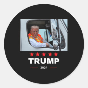 Donald Trump fährt in Garbage Truck Runder Aufkleber