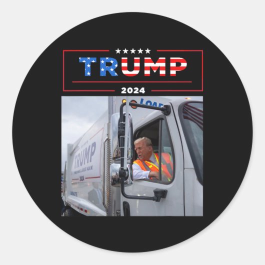 Donald Trump fährt in Garbage Truck Shirt Müll Runder Aufkleber (Vorderseite)
