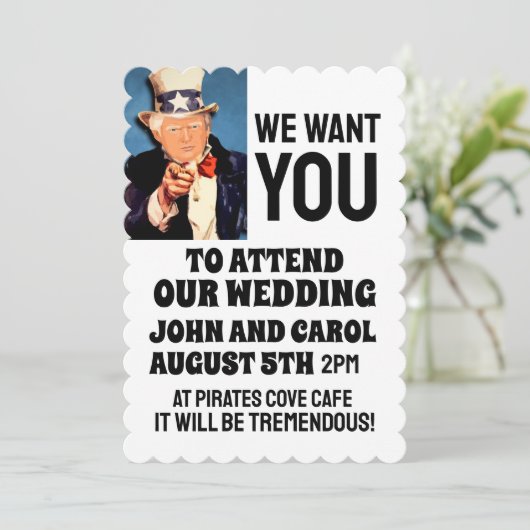 DONALD TRUMP FUNNY WEDING INVITAAATIONS EINLADUNG (Stehend Vorderseite)
