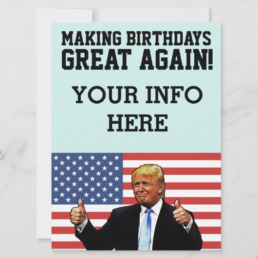 DONALD TRUMP GEBURTSTAG PARTY CUSTOM EINLAGEN EINLADUNG (Vorderseite)