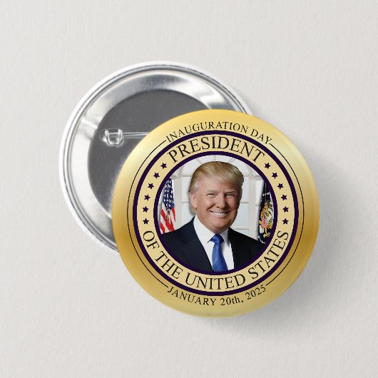 DONALD TRUMP GOLD COMMEMORATIVE INAUGURATION POTUS BUTTON (Vorne & Hinten)