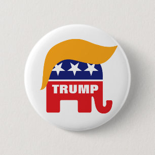 Donald Trump Hair GOP Elephant-Logo Button