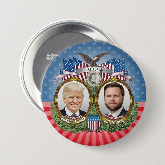 Donald Trump JD Vance Präsident Vice Foto Stars Button (Vorne & Hinten)