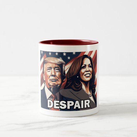 Donald Trump Kamala Harris Despair Zweifarbige Tasse (Mittel)