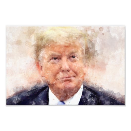 Donald Trump lächelt Porträt Aquarell Fotodruck (Vorne)