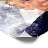 Donald Trump lächelt unter amerikanischer Flagge Fotodruck (Ecke)