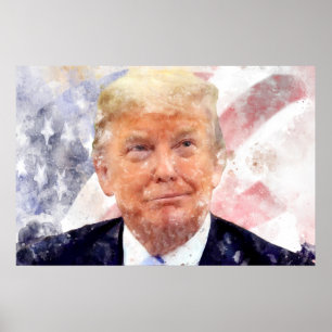 Donald Trump lächelt unter amerikanischer Flagge Poster