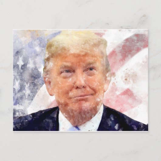 Donald Trump lächelt unter amerikanischer Flagge Postkarte (Vorderseite)
