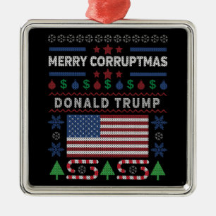Donald Trump Merry Corruptmas Holiday Silbernes Ornament