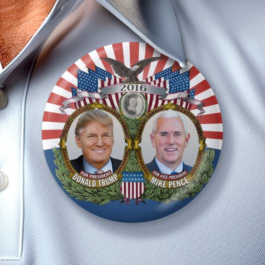 Donald Trump & Mike Pence Jugate Foto Red Blue Button